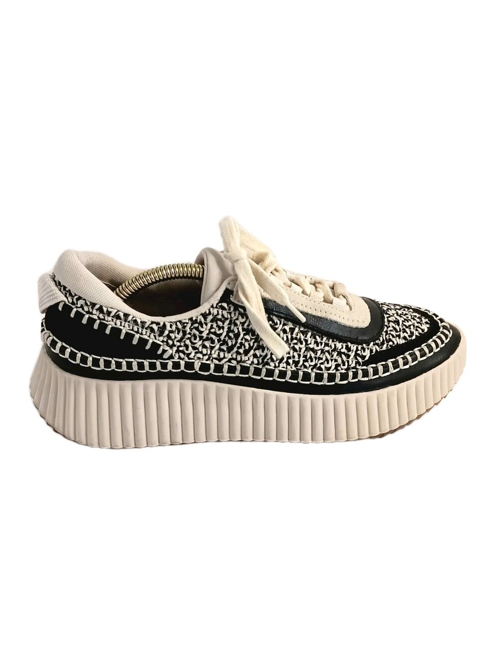 Dolce Vita Dolen Black/Cream Woven Knit Platform Sneakers Size 9 Boho Chunky - Picture 2 of 9